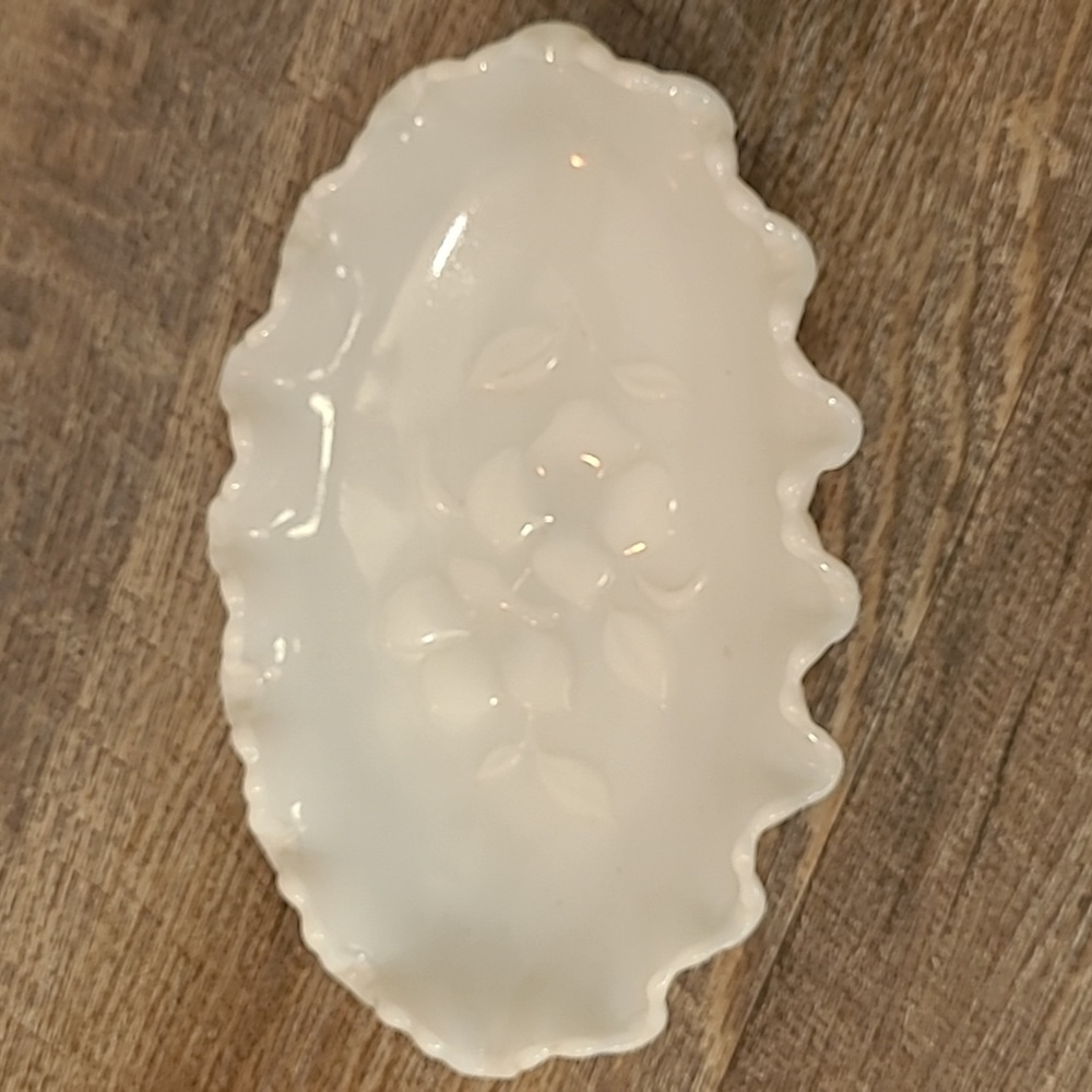 Vintage Dogwood Milk Glass Trinket Tray Dish Decor